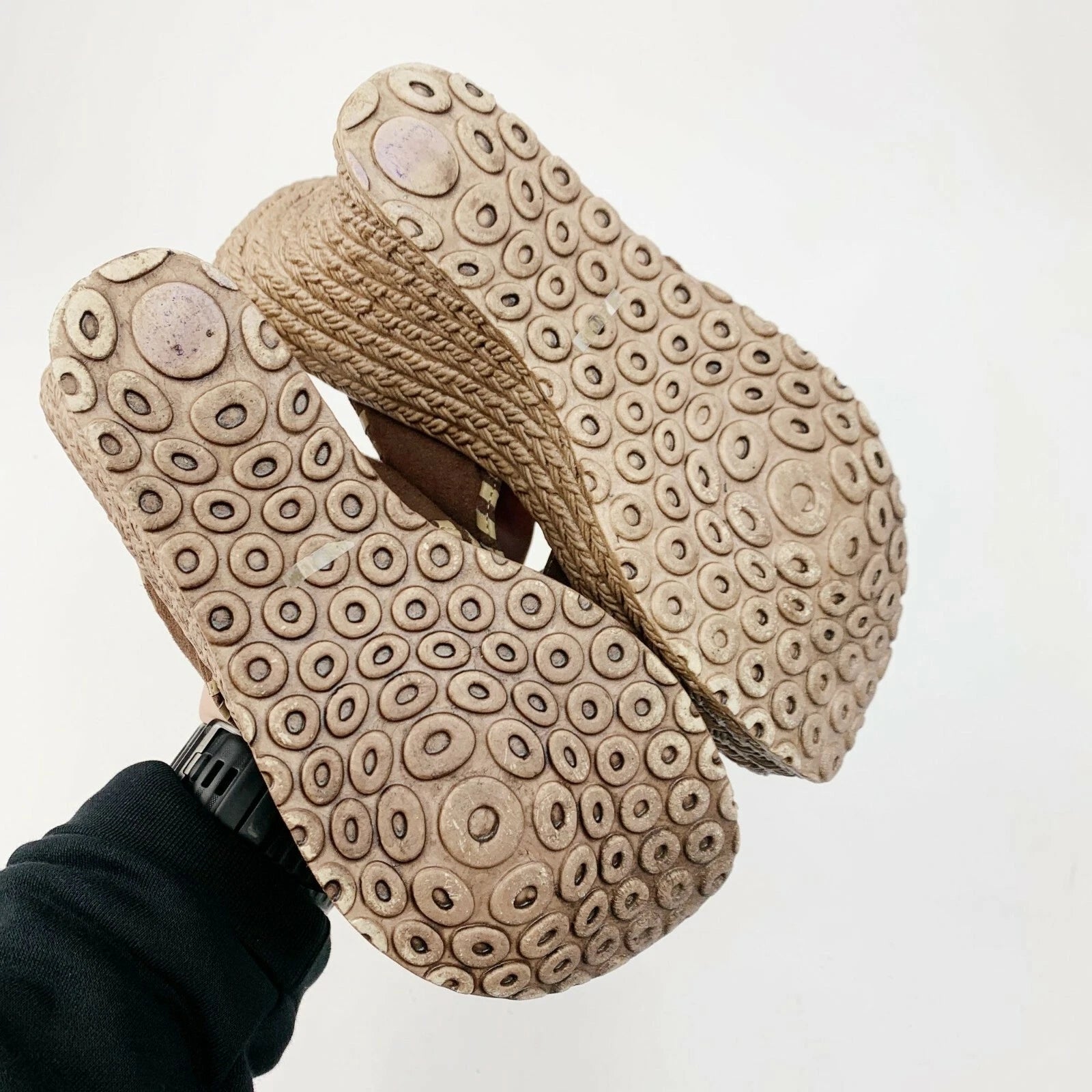 Vintage 90's Y2K Fashion Bug Wedge Sandals Brown Tan Suede Size 6.5 6 1/2