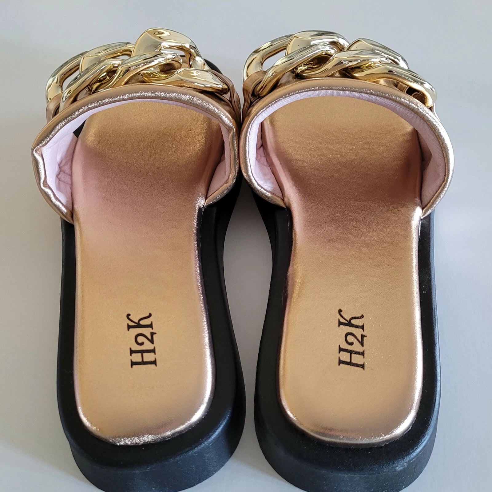 H2K Chain Rose Gold Fashion Comfort Soft Slides Flip Flops Sandals  Open Toe New