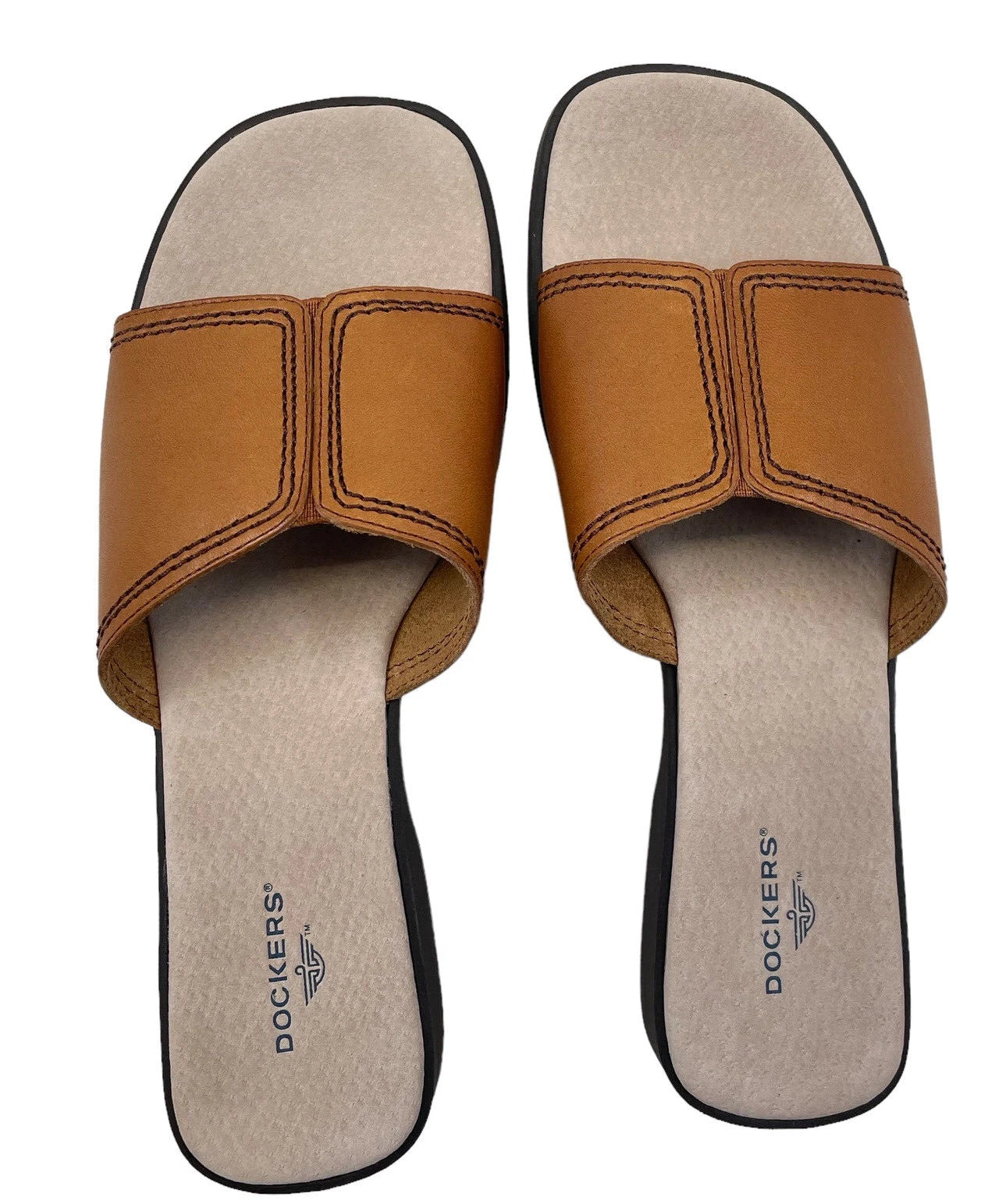 NWT Dockers Healy DB Slide Leather Sandals Womens 9 M Prairie Brown Wedge