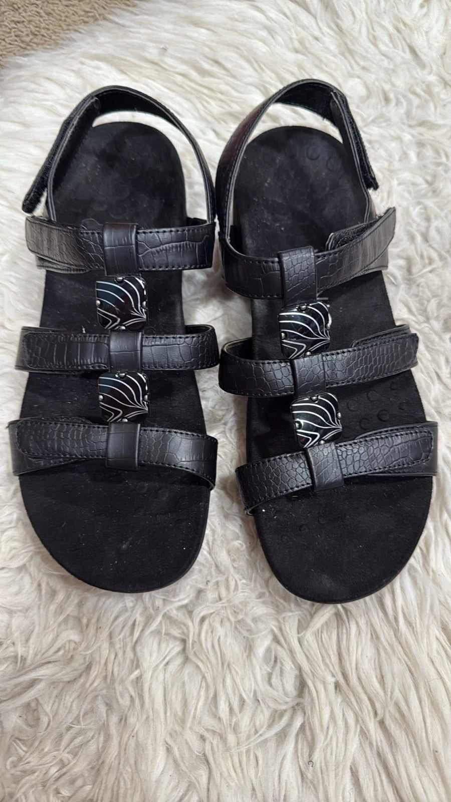 Vionic Sandals Women 8 Amber Black Python Adjustable Strappy Slingback