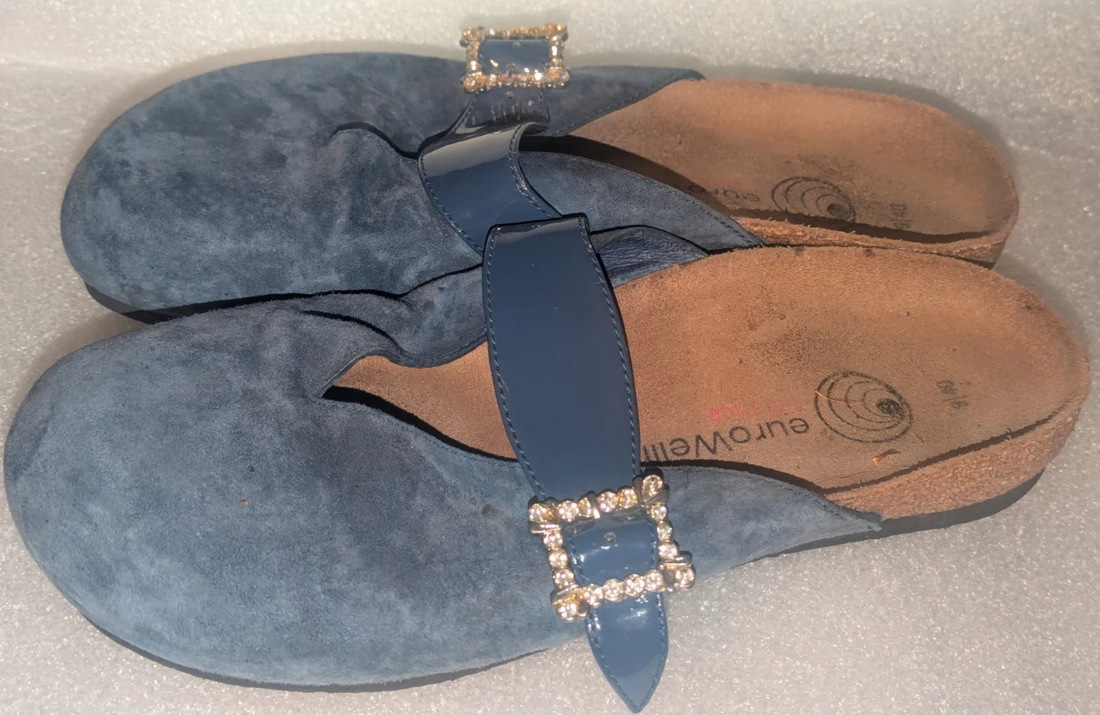 euroWellness Blue Suede  Slide Fashion Sandals Women's Shoes 9 US / 40 EU