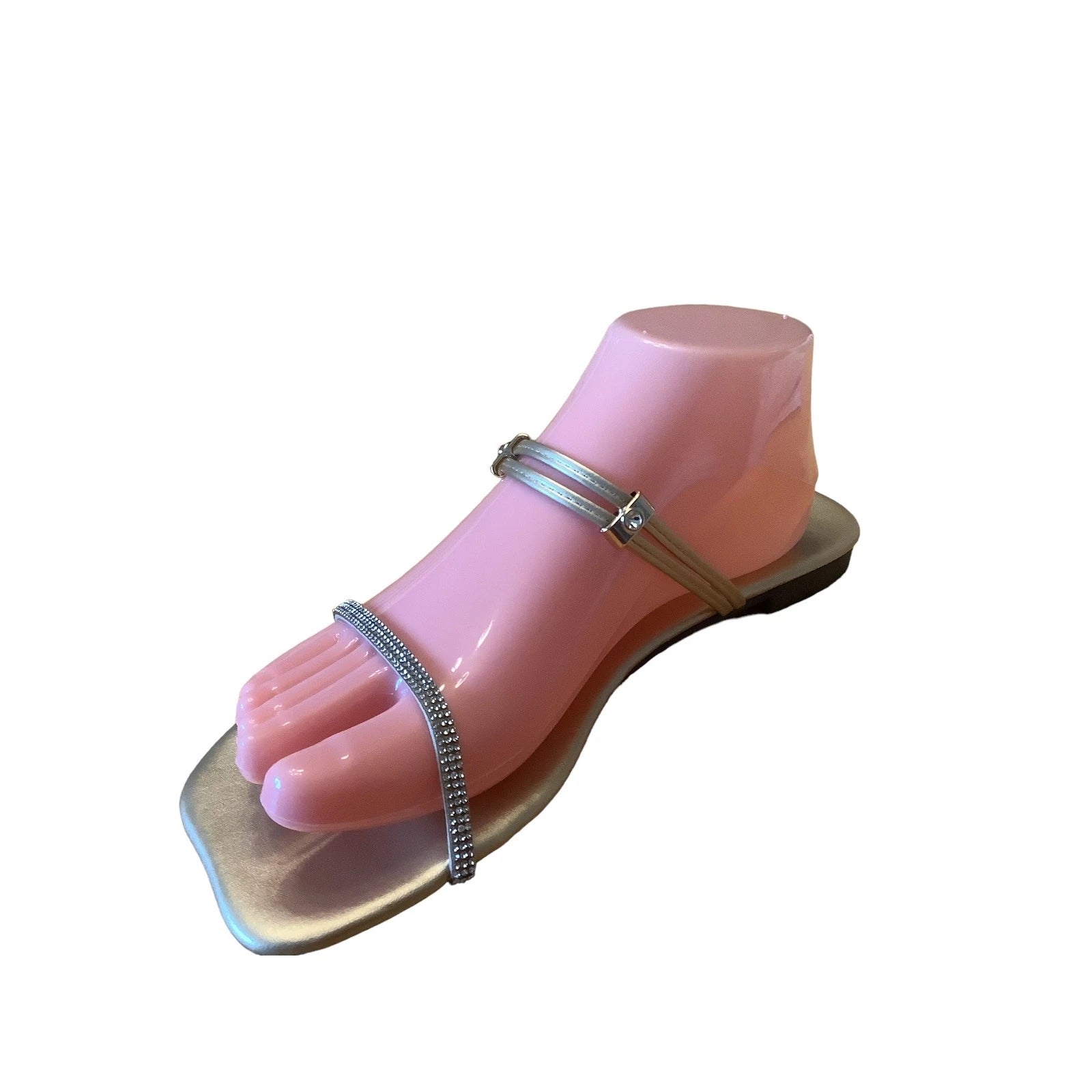 FASHION & SHOES METALLIC GOLD LEATHER AND CRYSTAL STRAP SLIDES NEW EU 40 US 9.5