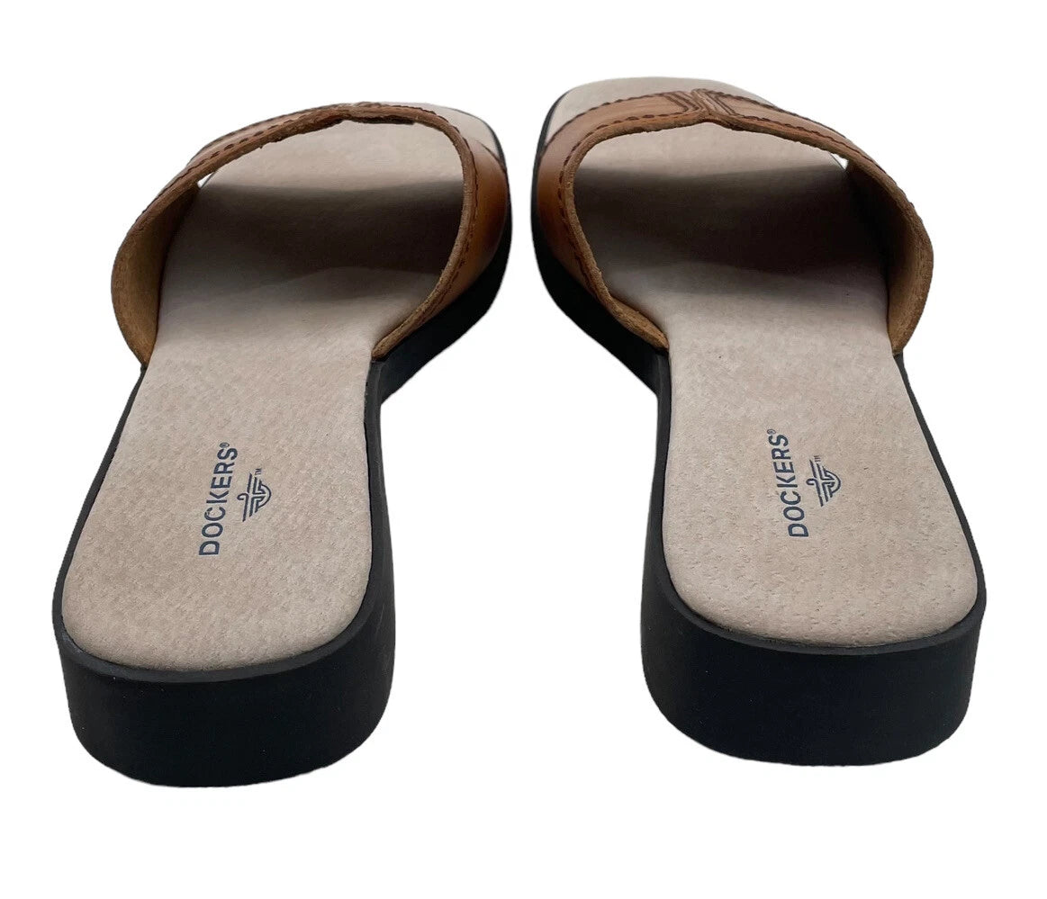 NWT Dockers Healy DB Slide Leather Sandals Womens 9 M Prairie Brown Wedge