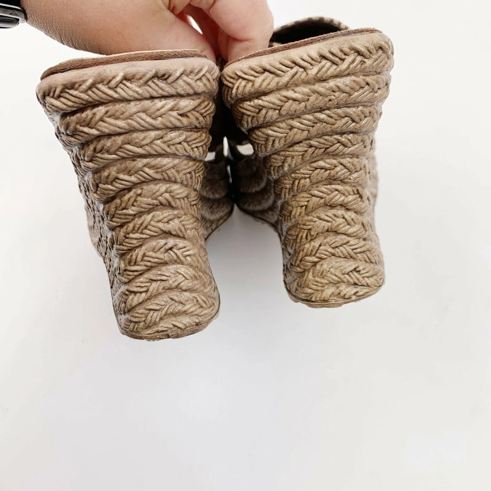 Vintage 90's Y2K Fashion Bug Wedge Sandals Brown Tan Suede Size 6.5 6 1/2