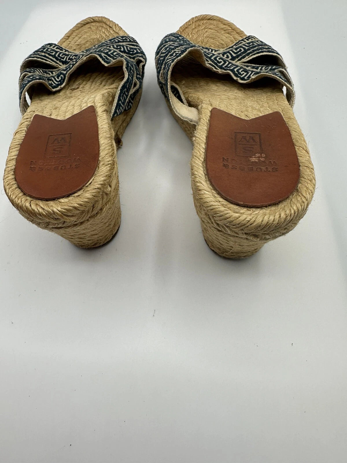 Stubbs & Wootton Blue Geometric Nylon Espadrilles Wedge Sandals Women Sz 7