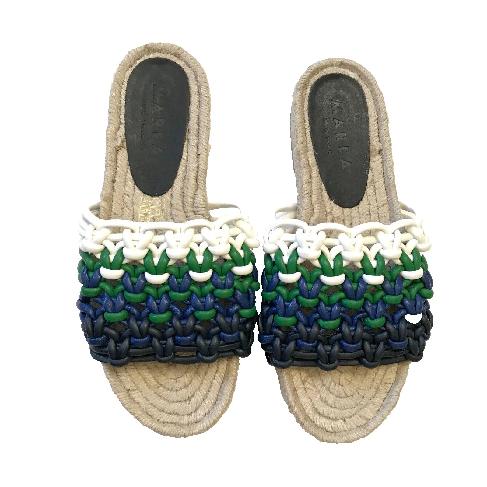 Anthropologie Marea Leather Braided Espadrille Sandals Slides Womens 39 9 Blue