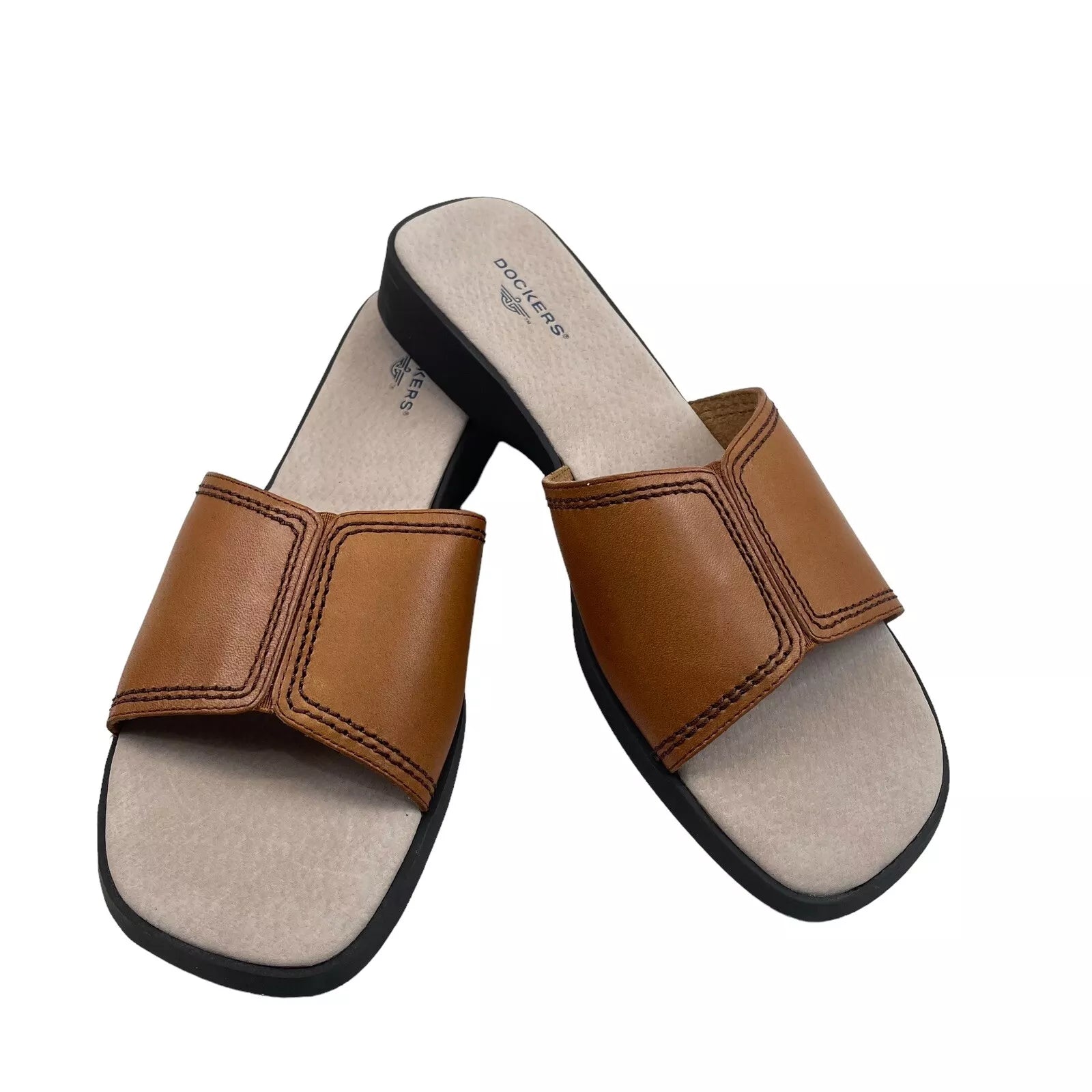 NWT Dockers Healy DB Slide Leather Sandals Womens 9 M Prairie Brown Wedge