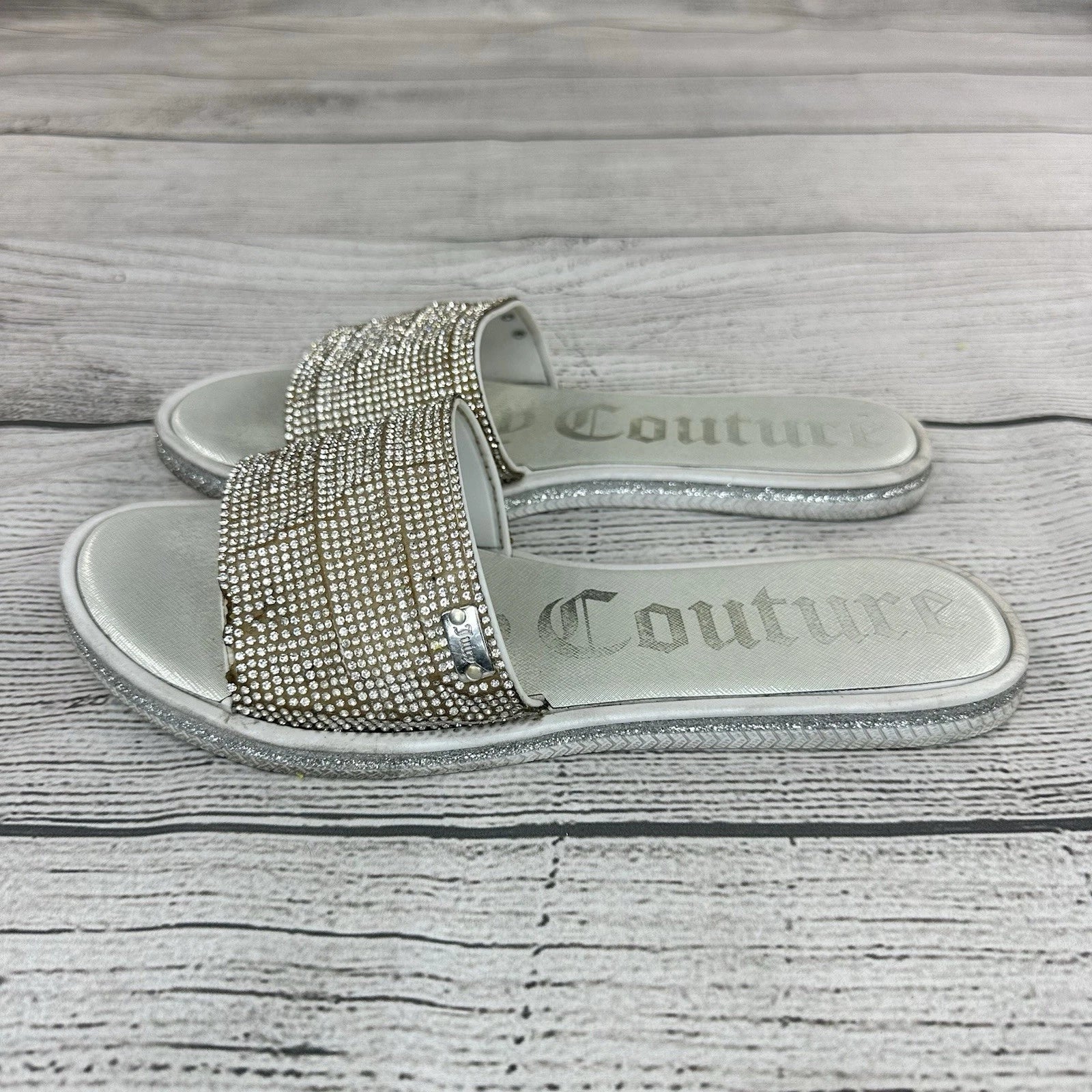 Juicy Couture Slides Women Size 9 Slip On Sandals Jeweled / Rhinestones
