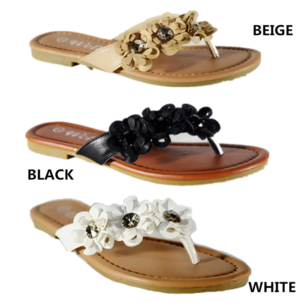 New Womens Flip Flops Cute Style Thongs Flower Flats  Sandals #90
