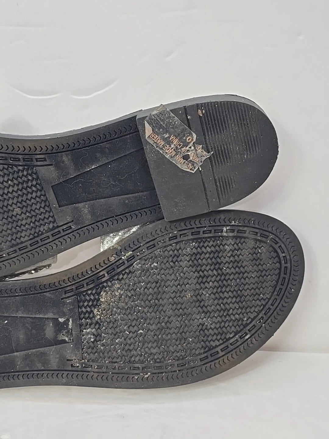 Fashion Nova Sandals Womans 10 Silver Slip On Flats Rhinestones City Club Preppy