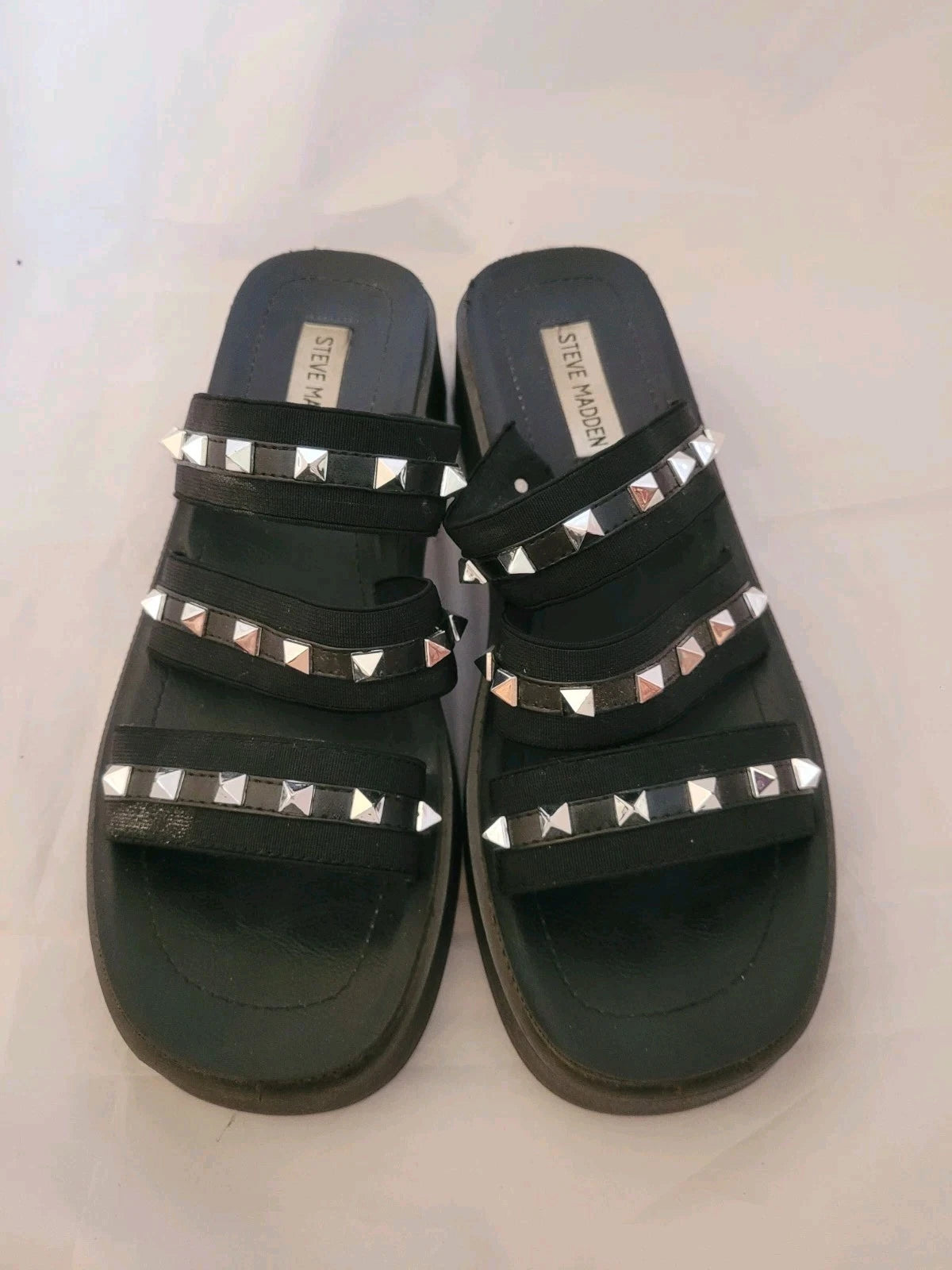 Steve Madden Platform Sandals Black Spike Studded Size 8.5 Slip On Y2K Vibe