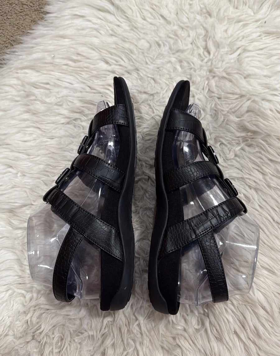 Vionic Sandals Women 8 Amber Black Python Adjustable Strappy Slingback