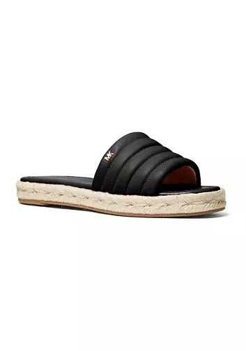 Michael Kors Royce Black Quilted Slides Espadrille Jute - Size 6/7