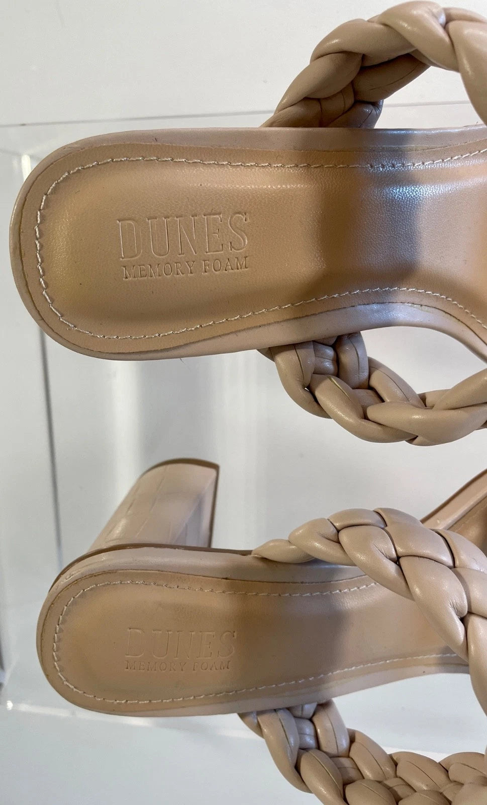 DUNES NY Iris Double Strap Braided Memory Foam Slide Sandal Heels 7.5 Nude Blush