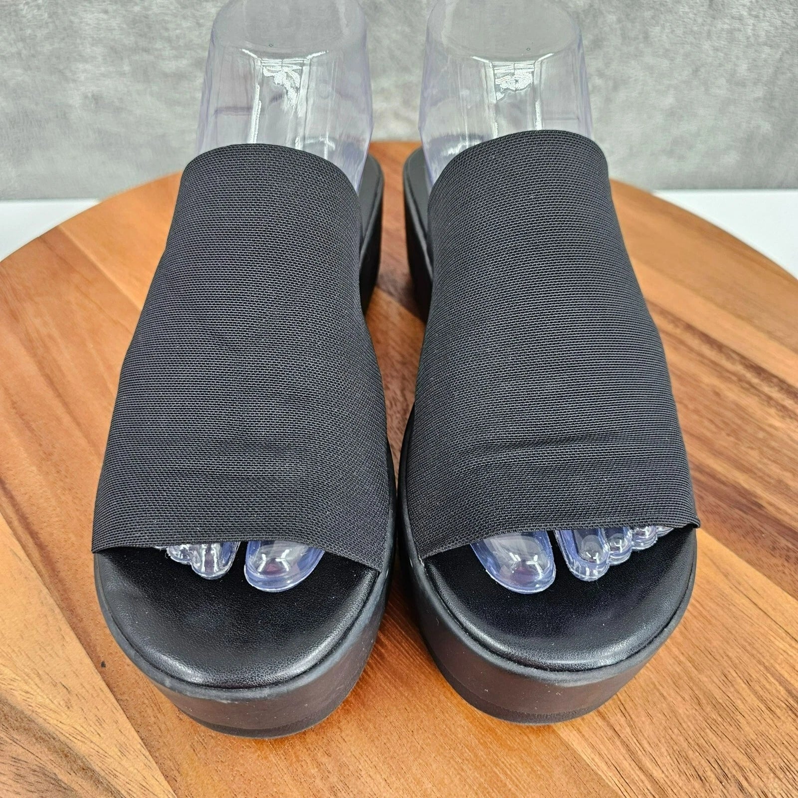 Mossimo Platform Slides 8 Black Fabric Stretch Flatform 90s Retro Stylish Trendy