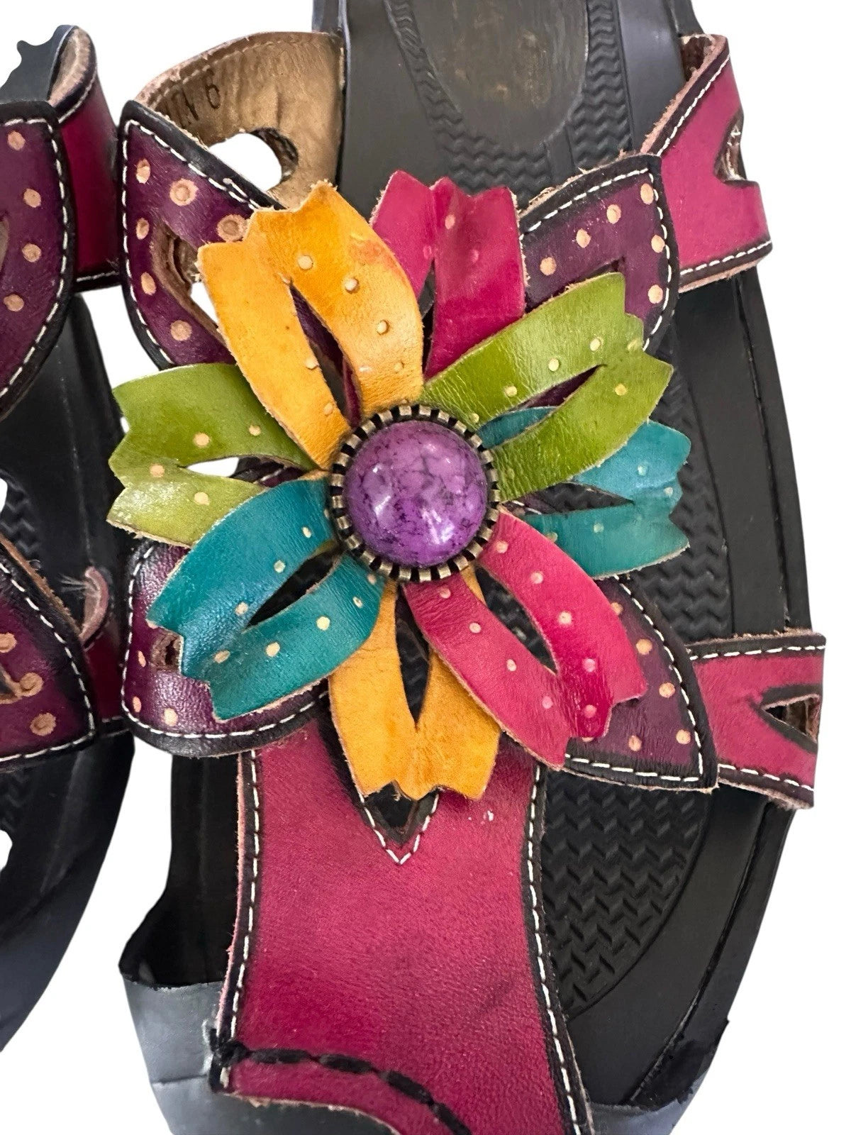 Corkys Elite Floral Sandals Style Rain US Size 6 Colorful Leather Bejeweled 3D
