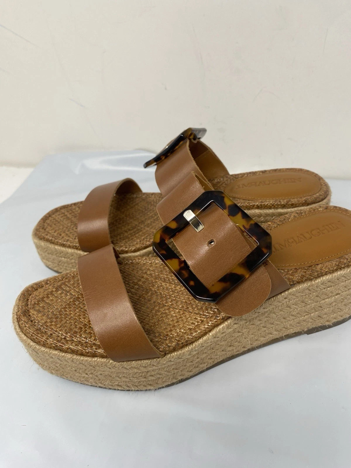 J McLaughlin  Wedge Espadrilles Bamboo Buckle Slide Sandal Women Size 6.5 Fleur