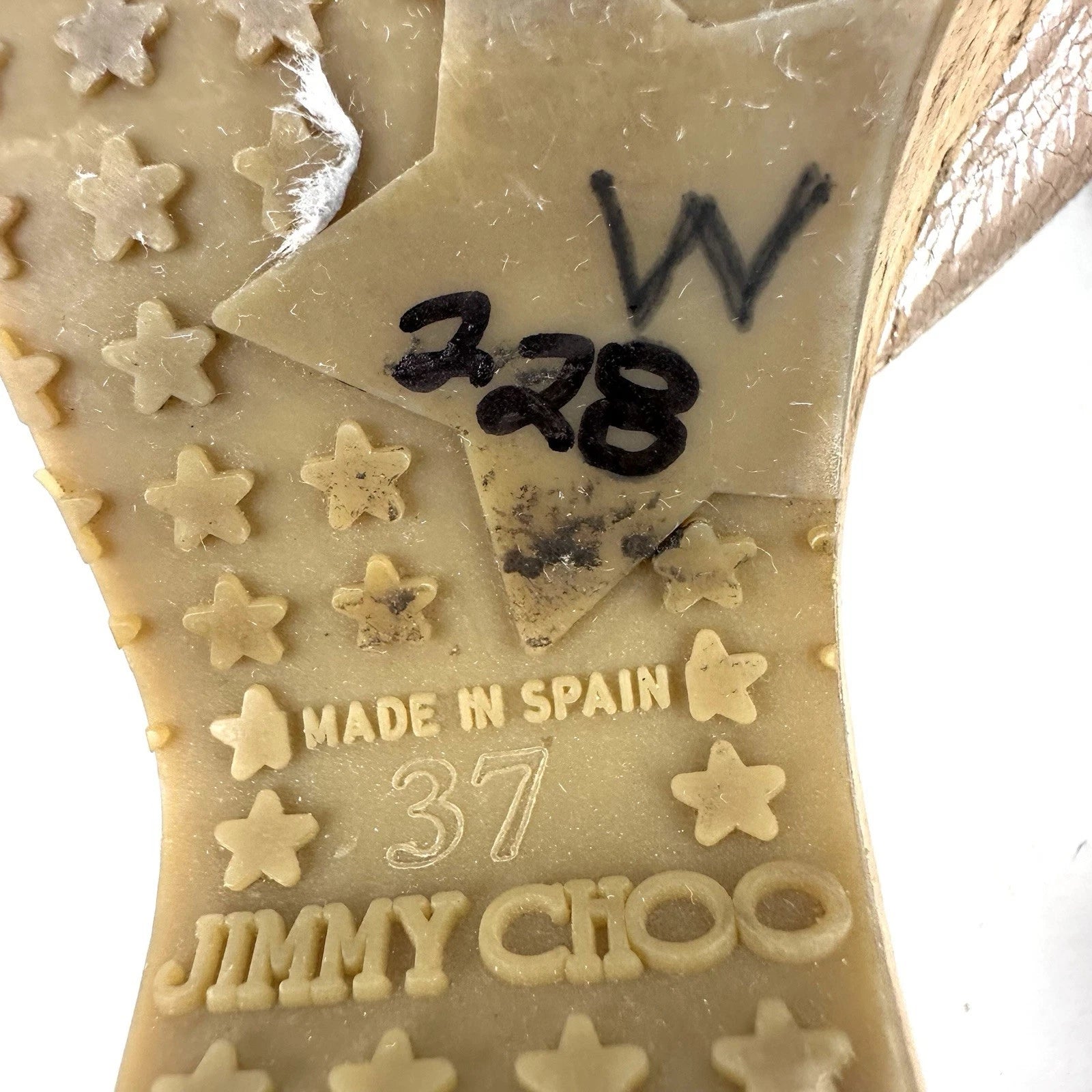 Jimmy Choo Panna Sandals 7 Cork Heel Womens Slip On Shoes Made In Spain