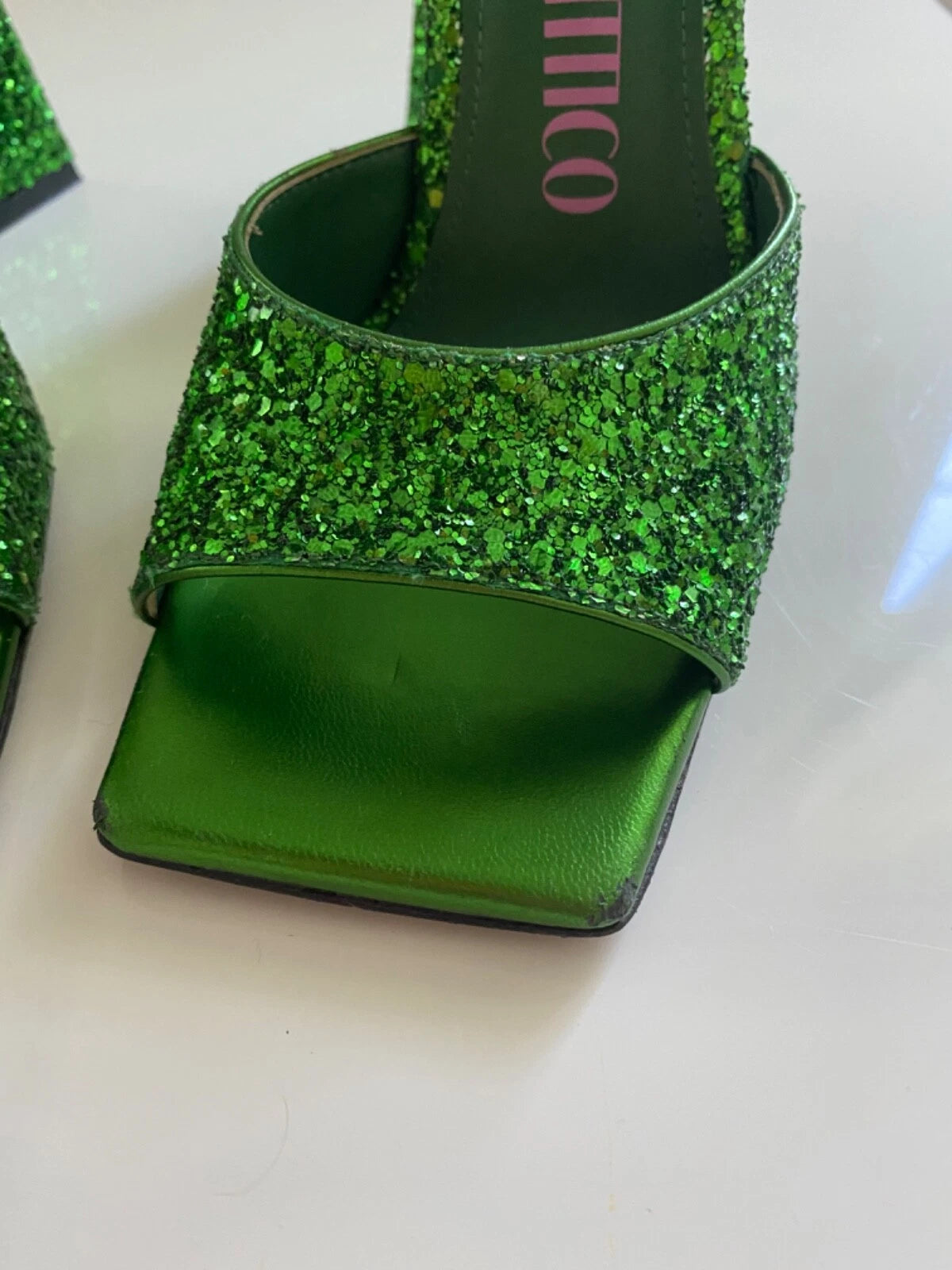 New Women's The Attico Stunning Devon Slide Herl Sandal Green Apple 37