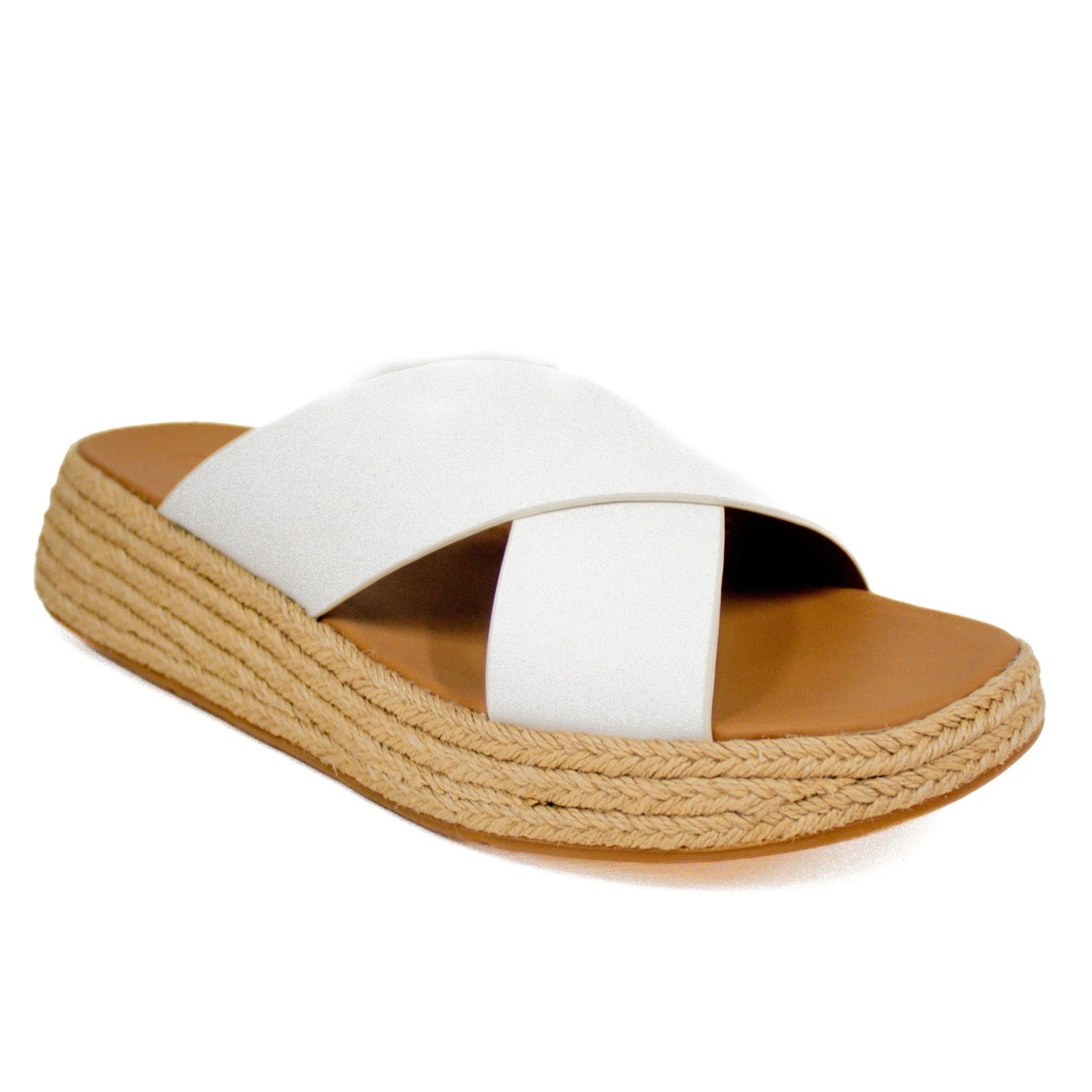 Fitflop F-Mode Leather Urban White Cross Flatform Slide Sandals Women's Size 11