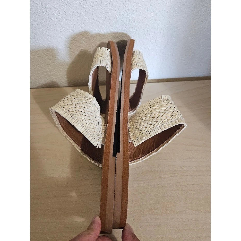 American Eagle Sandals Women Size 7 Cream Woven Double Strap Slide Boho Summer