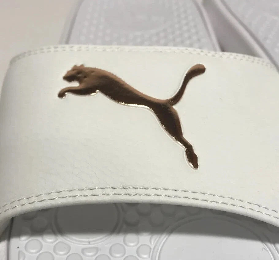PUMA  Women's  Slides Sandals White Gold Casual Fashion  Womens Size 8 Retro