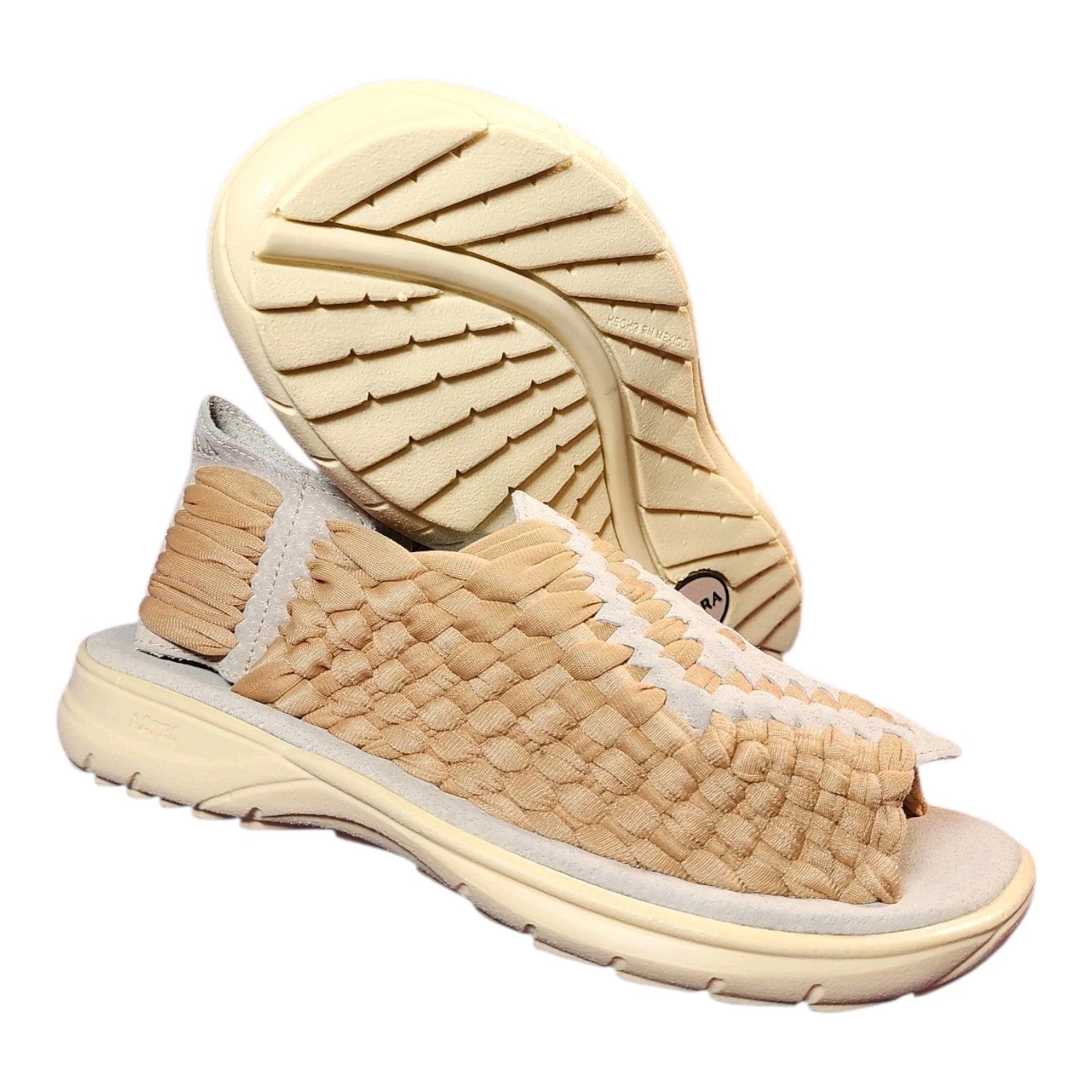 Beach Style Unisex Sandals Beige Woven Stretch Fit Leather Rubber Sole 9 US