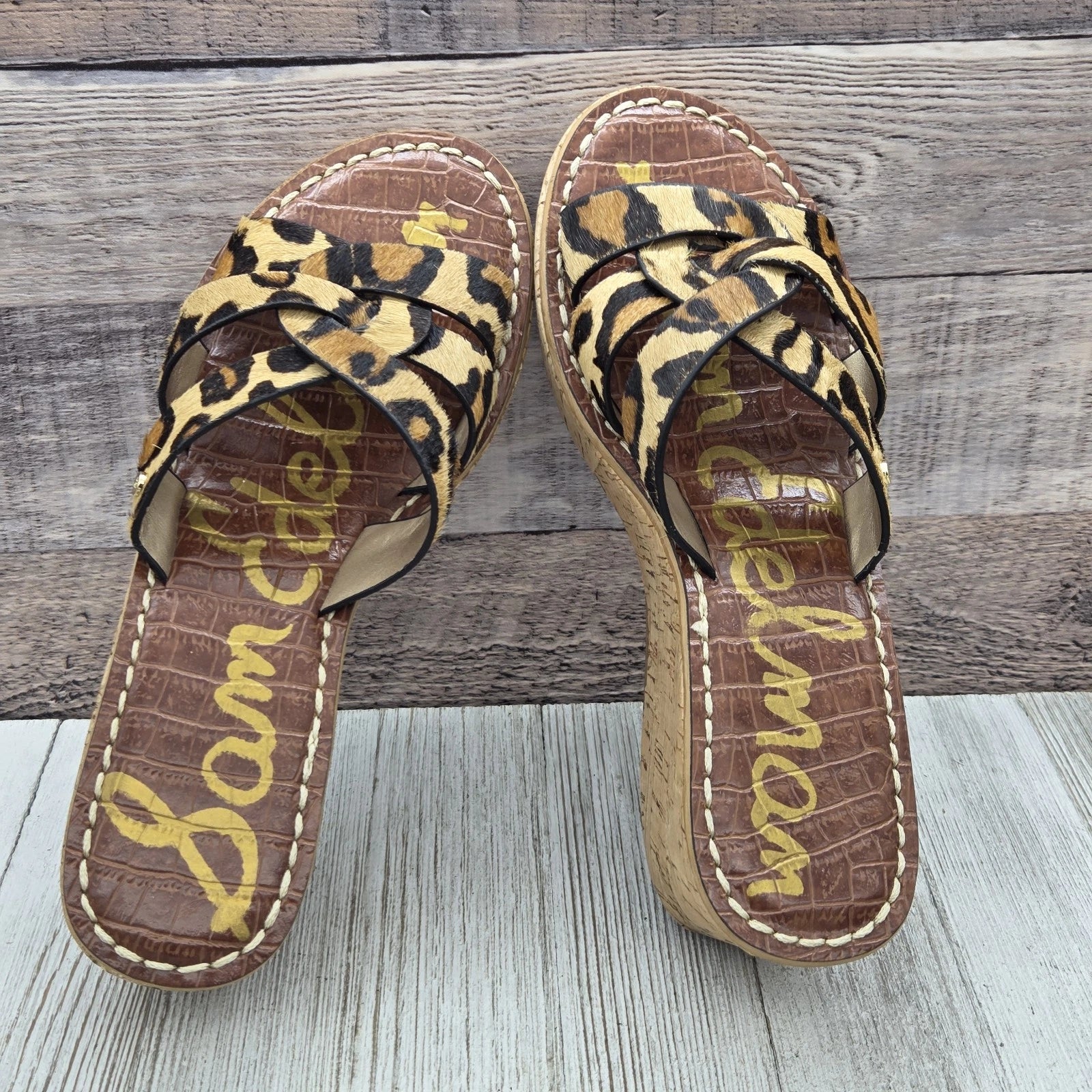 Sam Edelman Sandals Raynere Women's Sz 6 Leopard Cork Wedge Platform Shoe