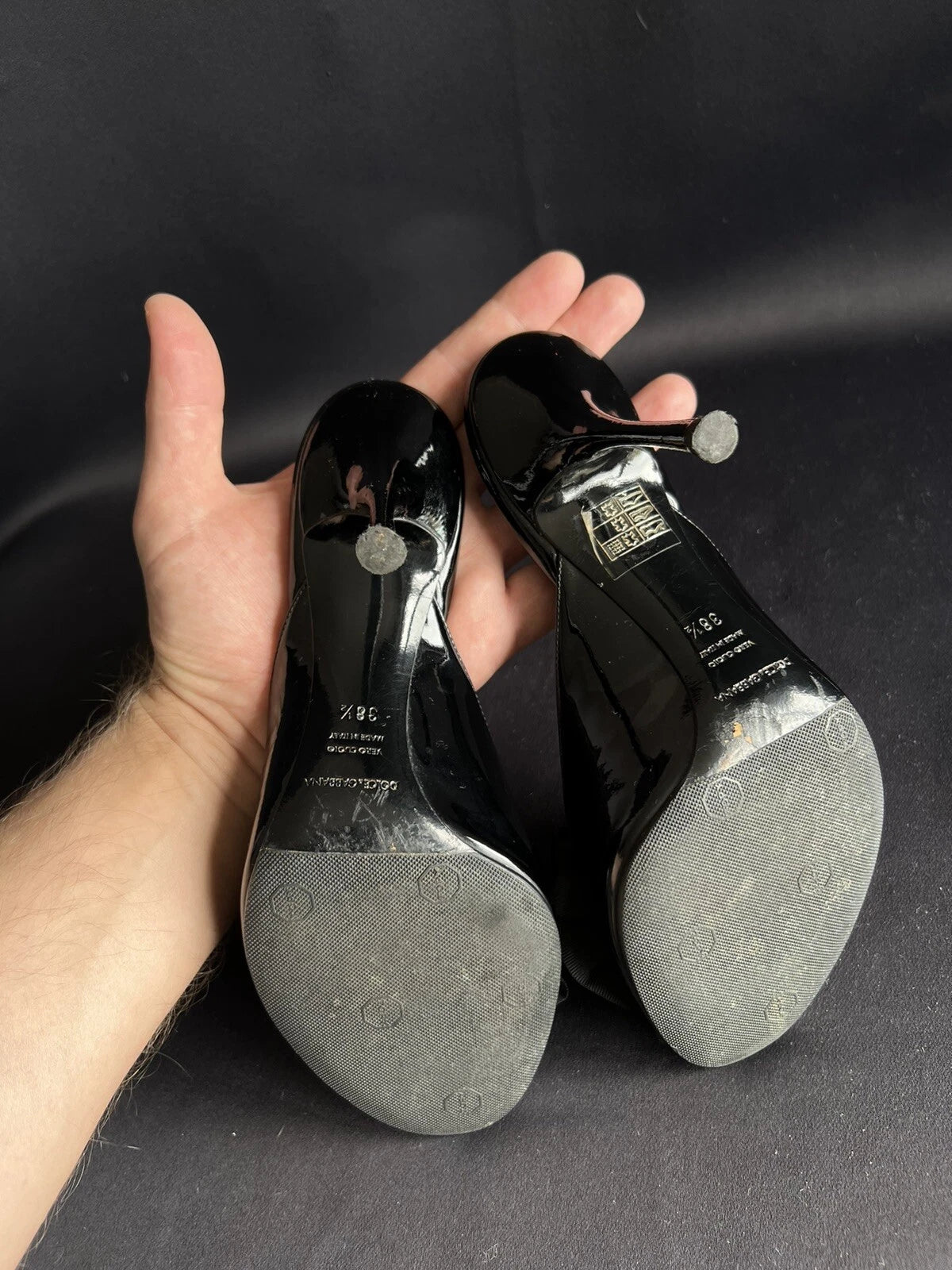 Dolce & Gabbana Women's Heeled Slides Sandals Black Patent Leather Size 38,5