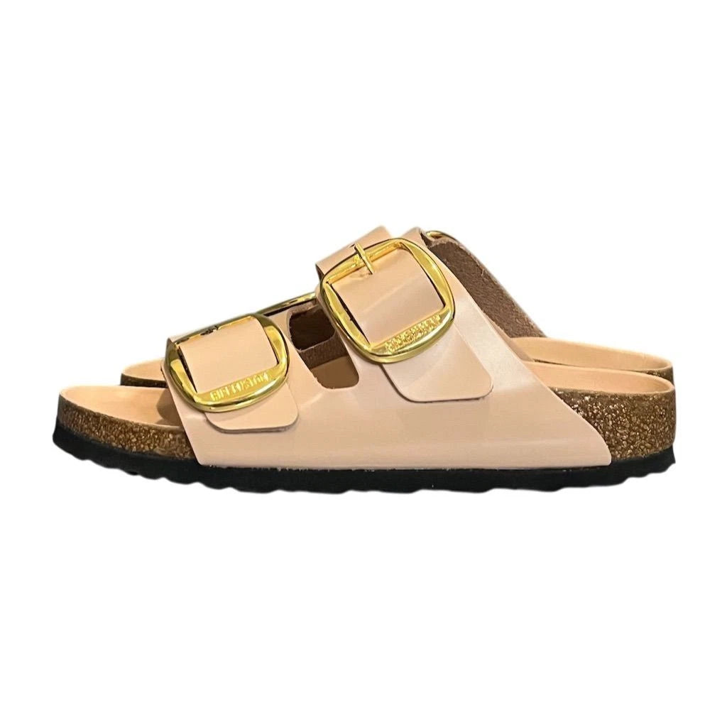 Birkenstock Arizona Big Buckle Patent Leather Narrow Sandals High Shine Beige 5