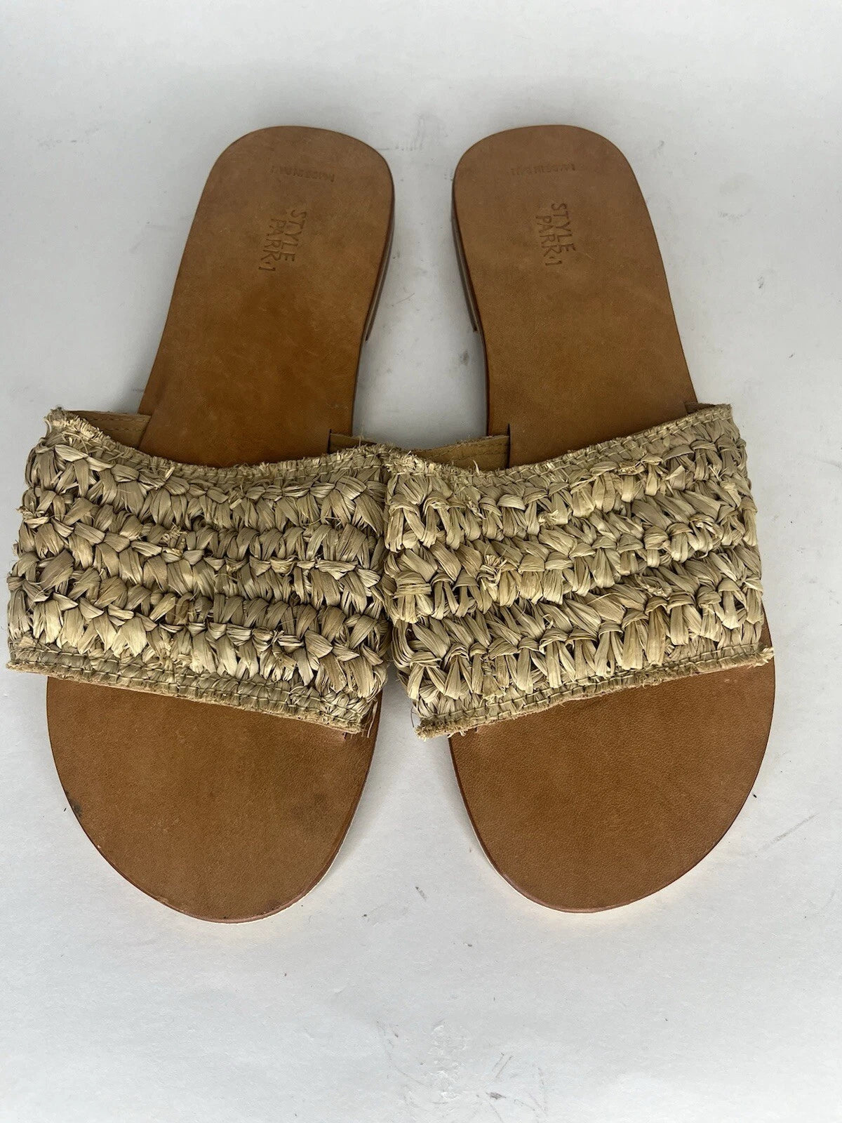 Style Park 1 Tan Brown Synthetic Non Slip Slides Sandals Women Sz 42 EU/ 11M US