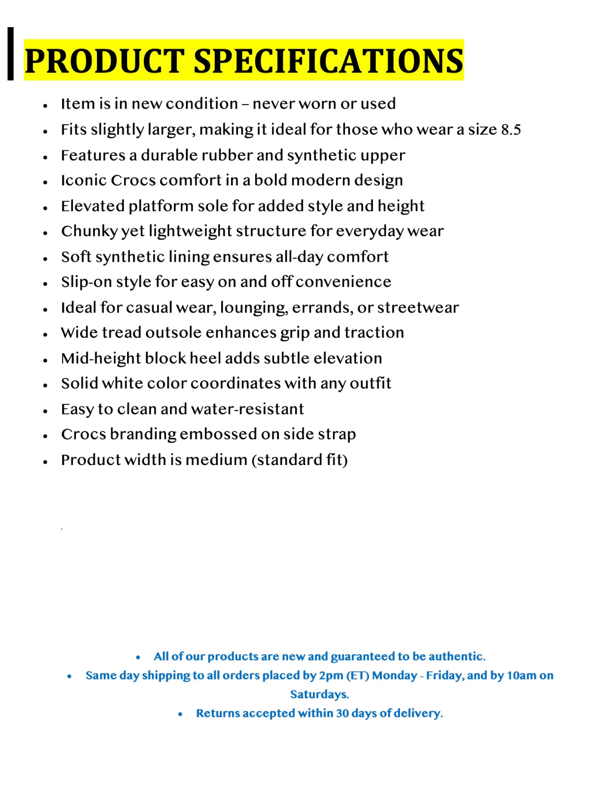 Crocs Women’s Stomp Style Slide Sandals Size 8-8.5 Solid White Chunky Block Heel