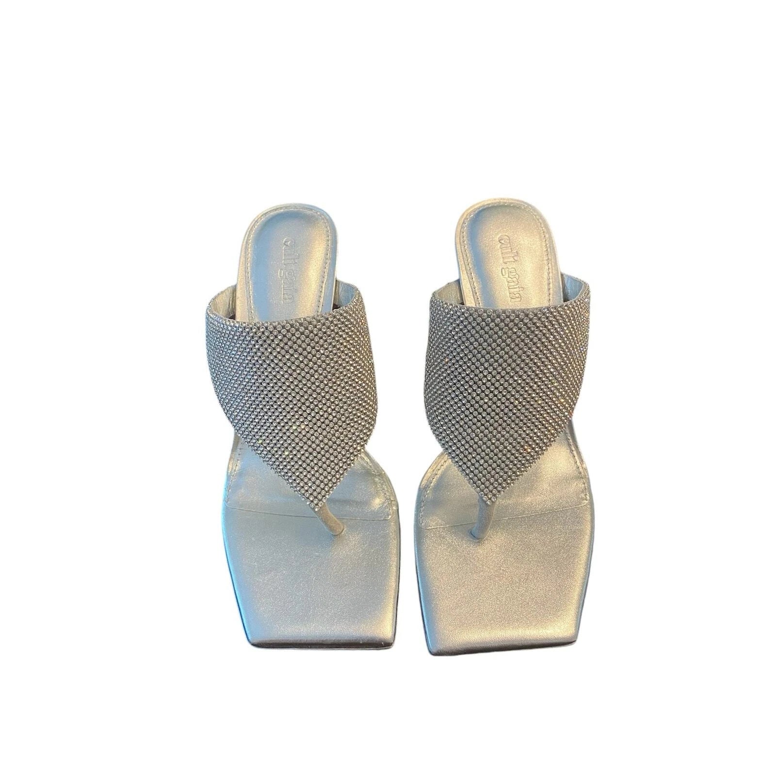 Cult Gaia Audrey Crystal Embellished Sandals Stiletto Heel Square Toe Clear Sz 6