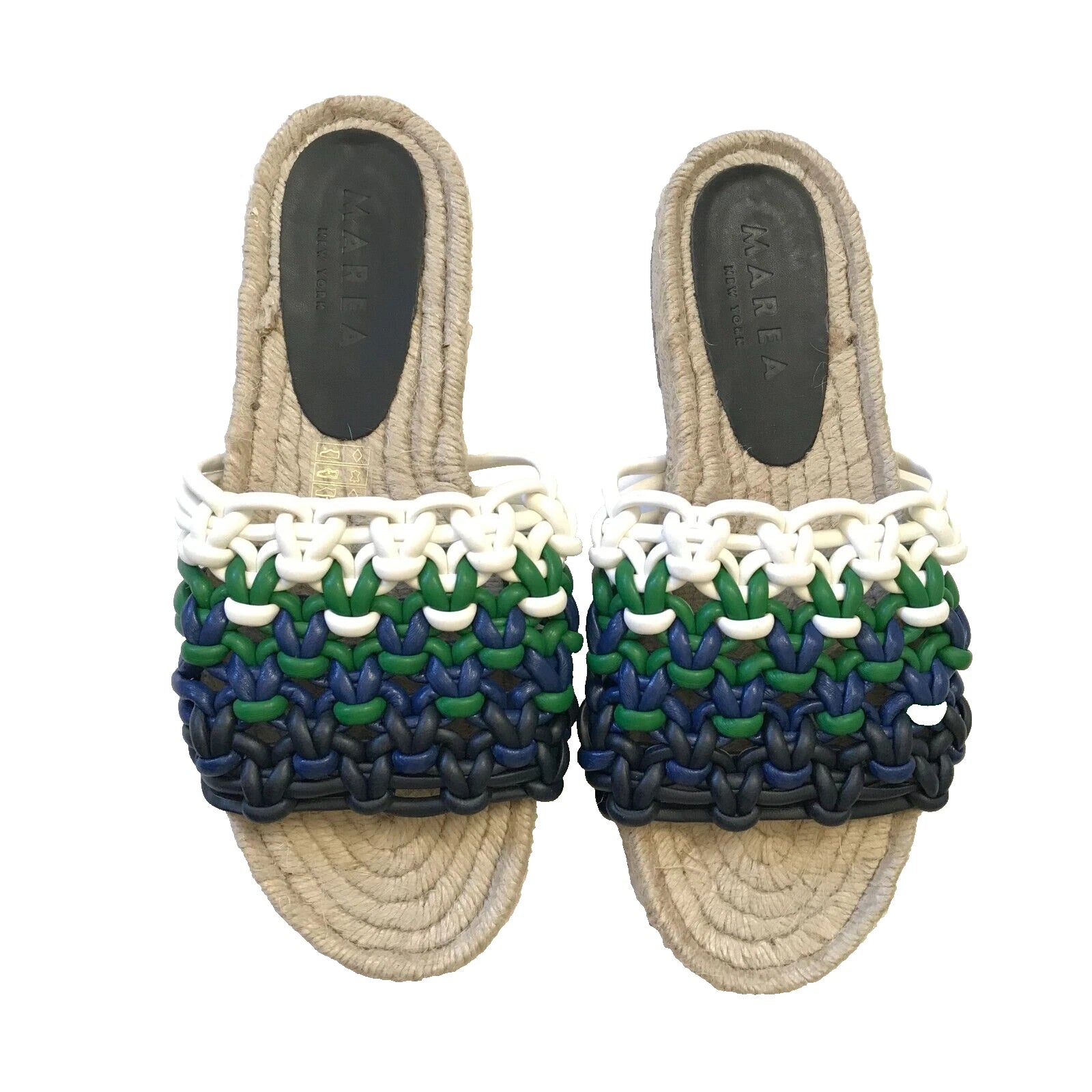 Anthropologie Marea Leather Braided Espadrille Sandals Slides Womens 39 9 Blue