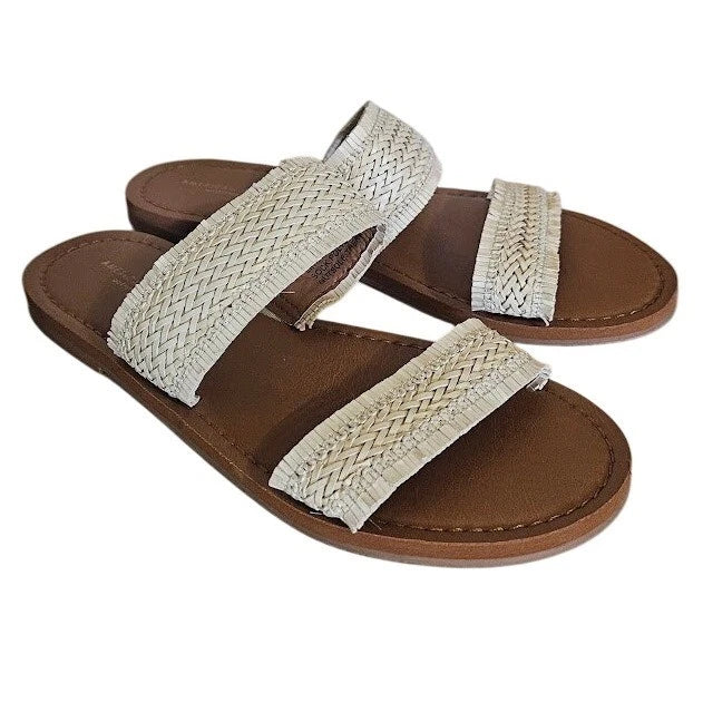 American Eagle Sandals Women Size 7 Cream Woven Double Strap Slide Boho Summer