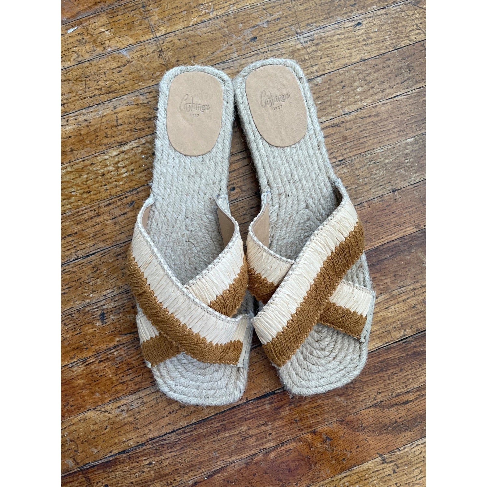 Castaner Espadrille Raffia Criss Cross Slide Sandals - Women's Designer Shoes