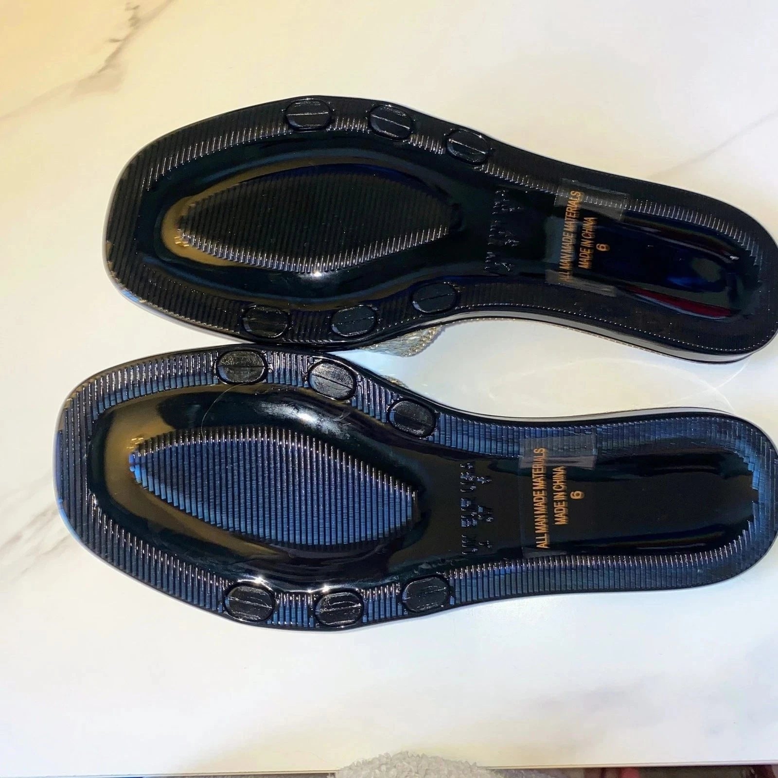 NEW 2x pairs 6 Clear Black Jelly Flat Sandals Wedding Slides Rhinestone Silver