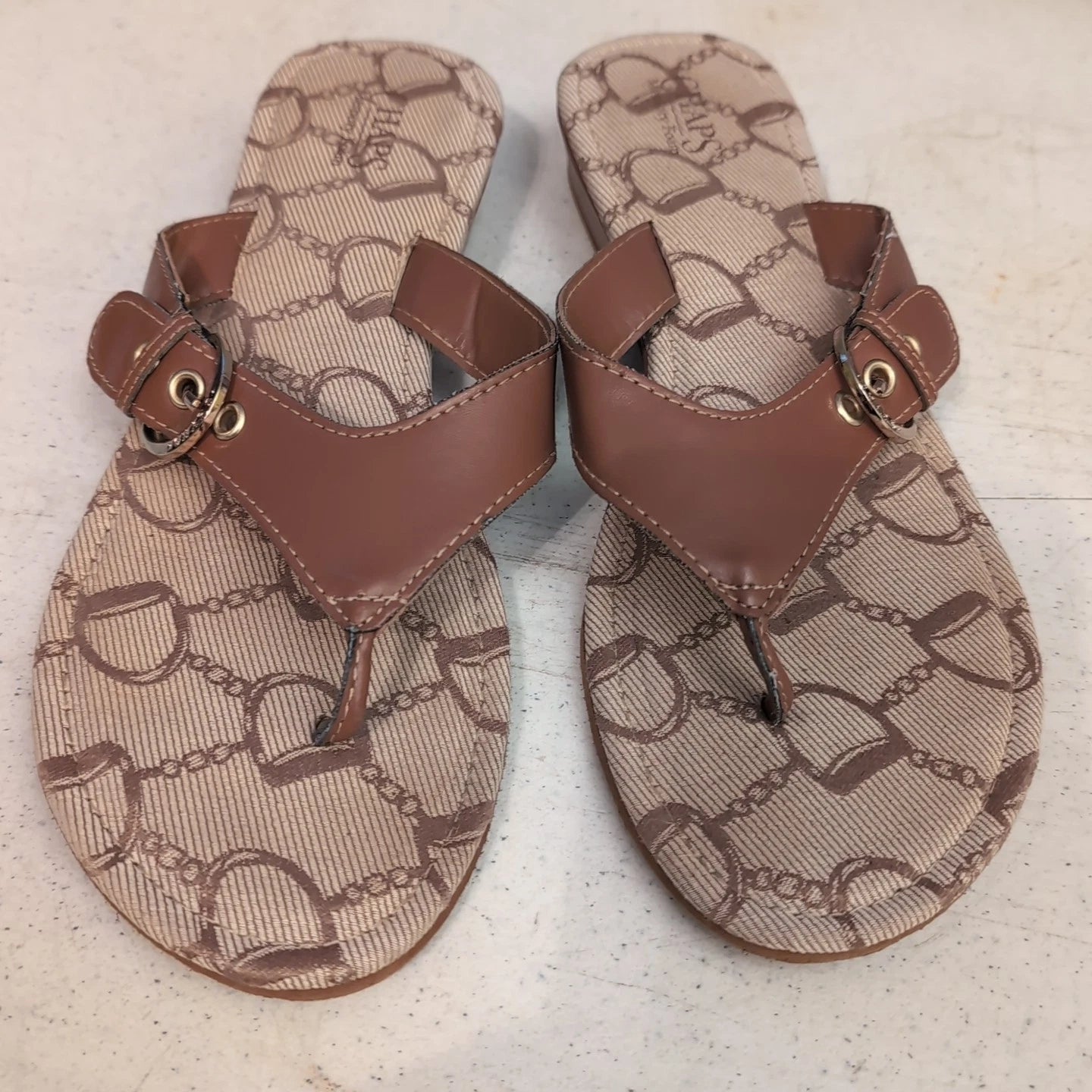 Chaps Thong Buckle Sandals Slides Tan Style Women's Size LG 9/10