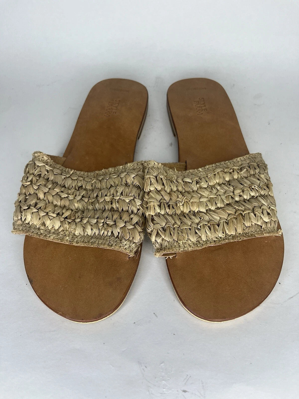 Style Park 1 Tan Brown Synthetic Non Slip Slides Sandals Women Sz 42 EU/ 11M US