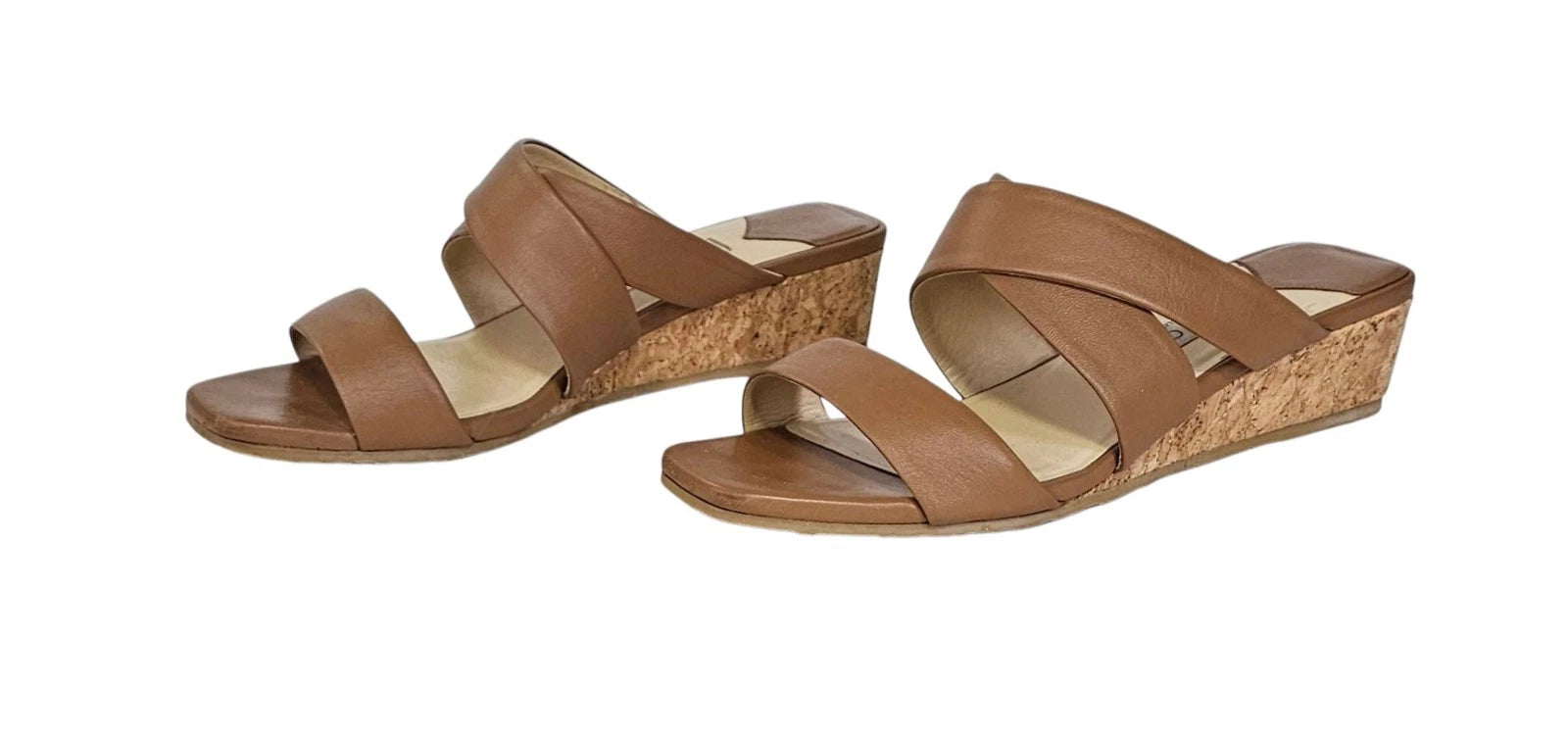 JIMMY CHOO Samara Brown Leather Cork Wedge Slide Sandals 40.5 / 10.5 US
