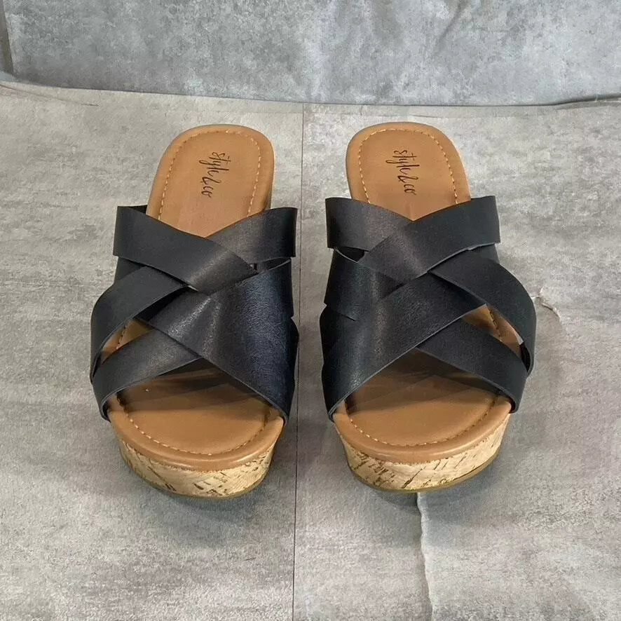 STYLE & CO Women's Black Smooth Violettee Slide Wedge Platform Sandals SZ 6