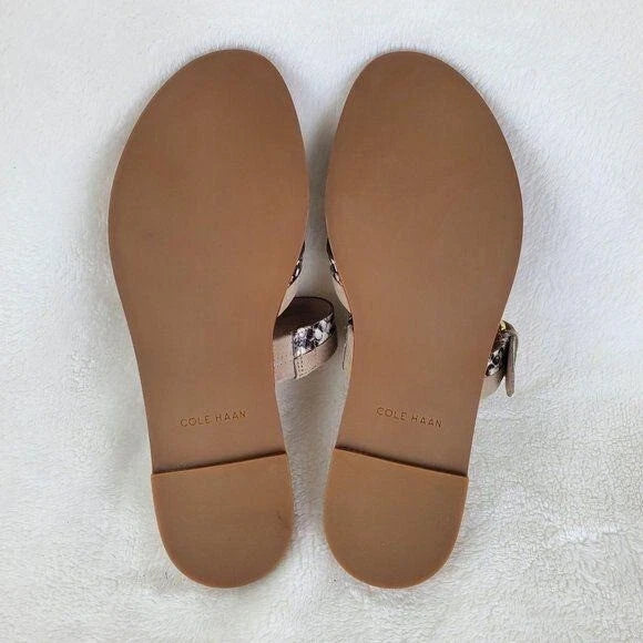 Cole Haan Python-Print Fairen Leather Strappy Buckle Slide Flat Sandals Size 8M