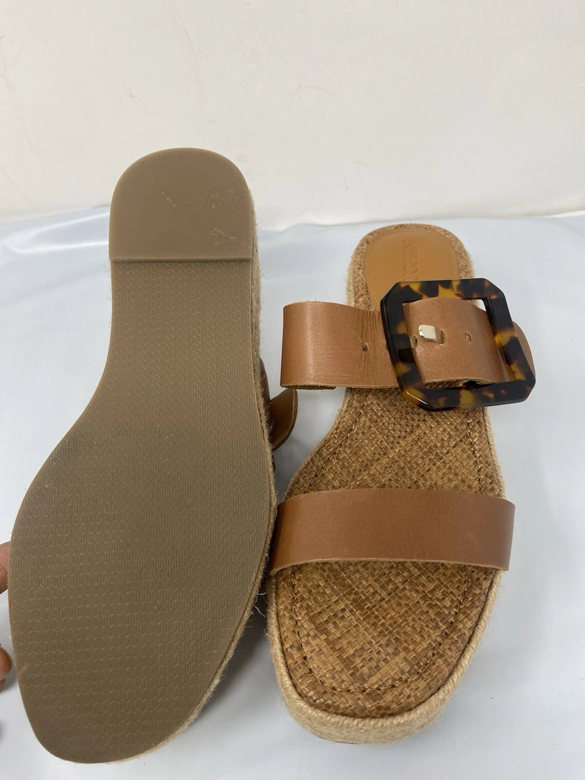 J McLaughlin  Wedge Espadrilles Bamboo Buckle Slide Sandal Women Size 6.5 Fleur