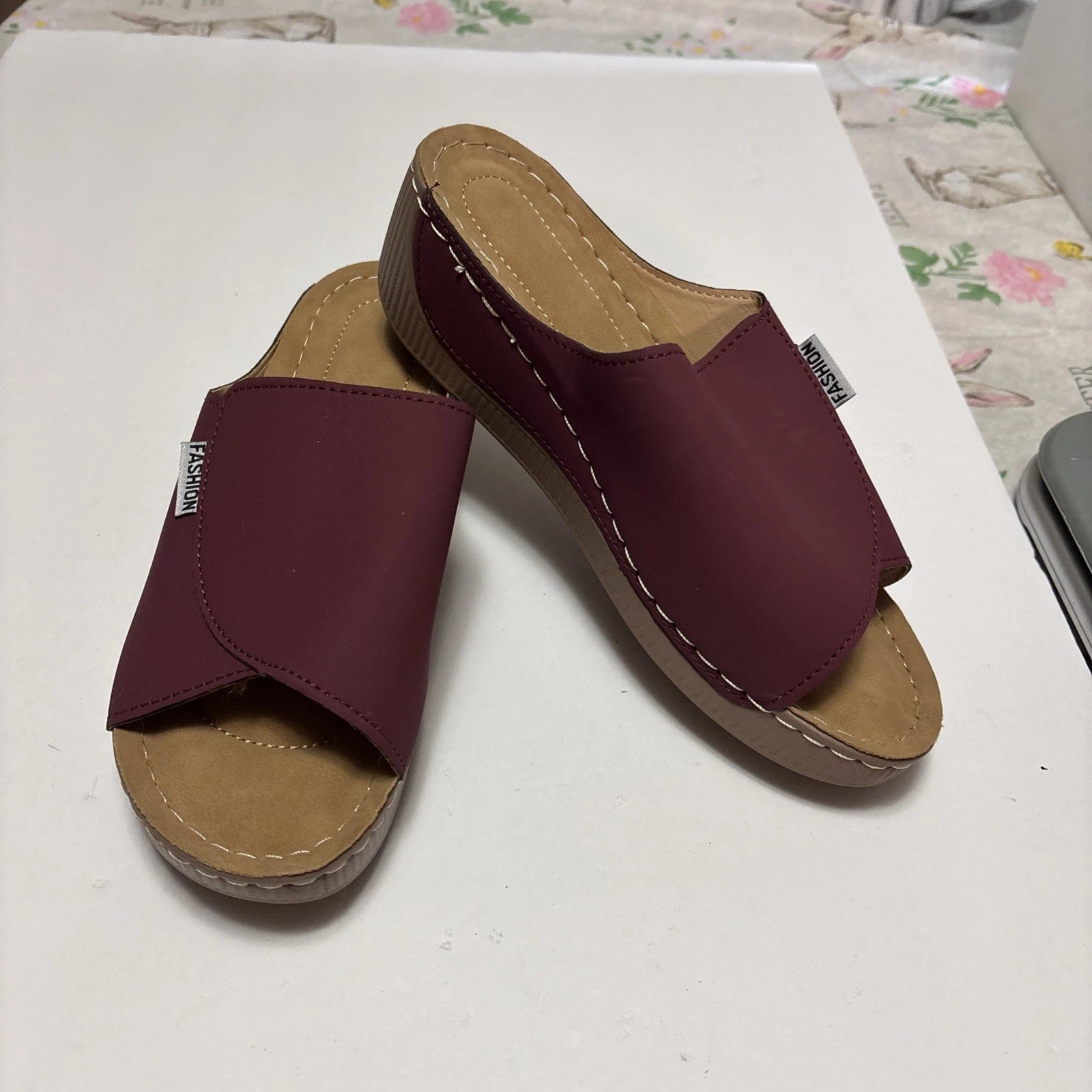 Fashion  Slip On Slide On Sandals Brown Size 40