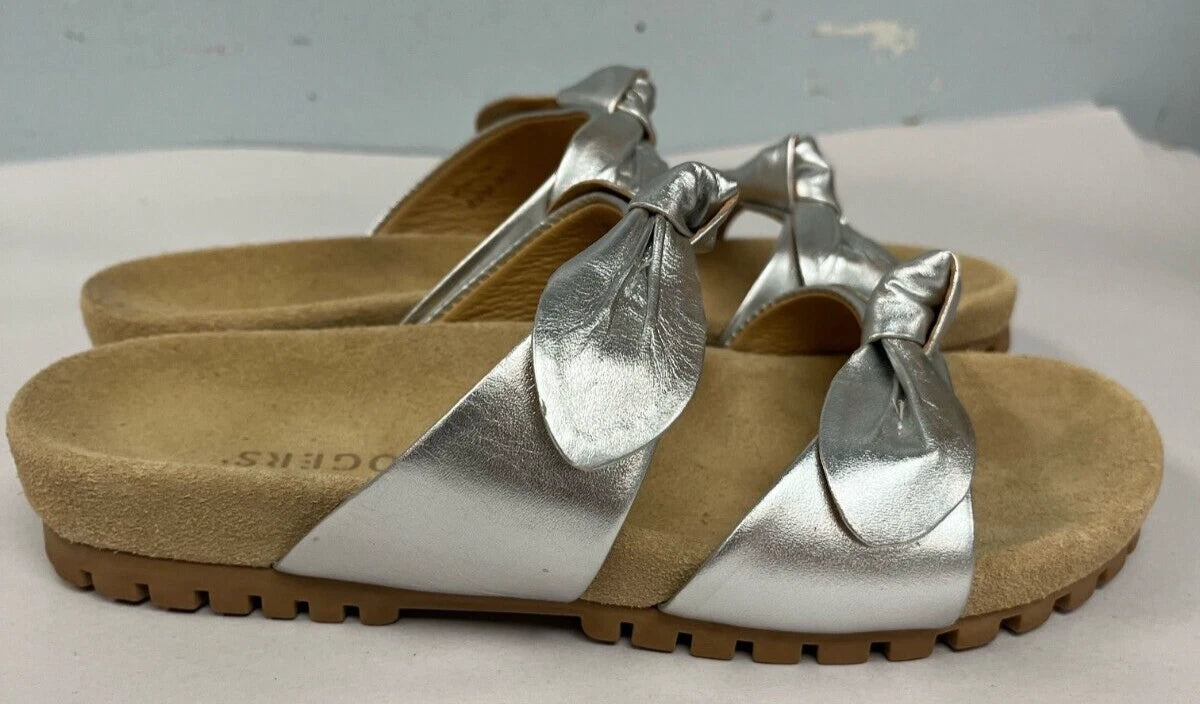 Jack Rogers Silver Shimmer Leather Flat Slide Style Sandals Size 6.5