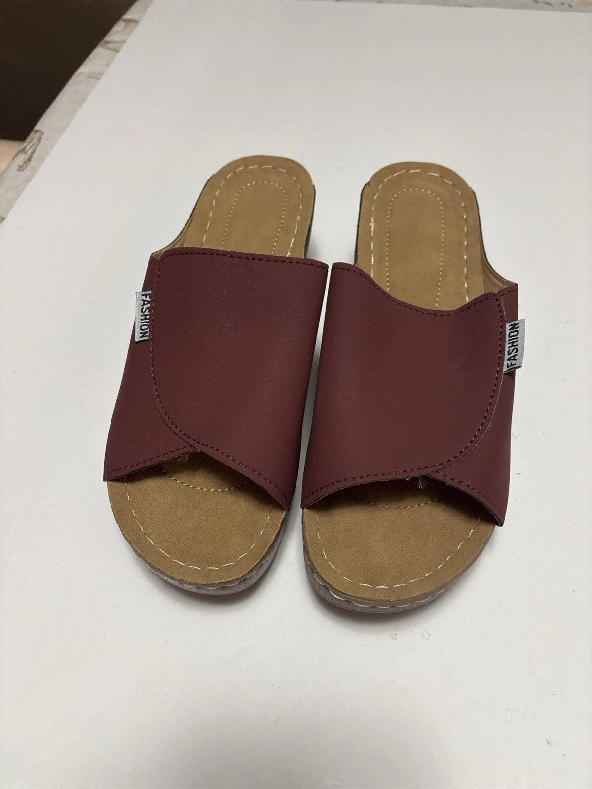 Fashion  Slip On Slide On Sandals Brown Size 40