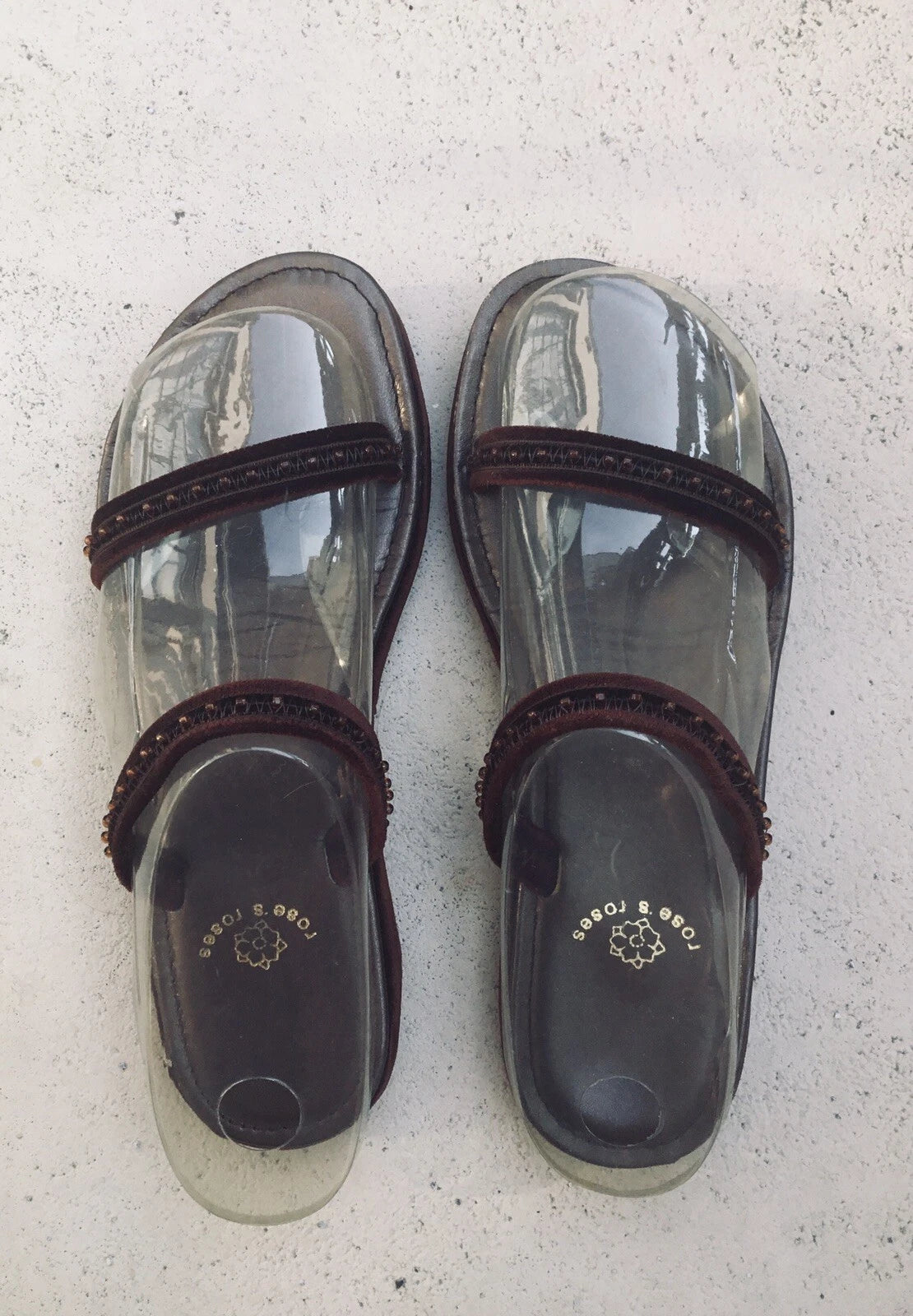 Vtg NEW Rose’s Roses Hand-Beaded Burgundy Velvet, Leather Slide Sandals, Size 6