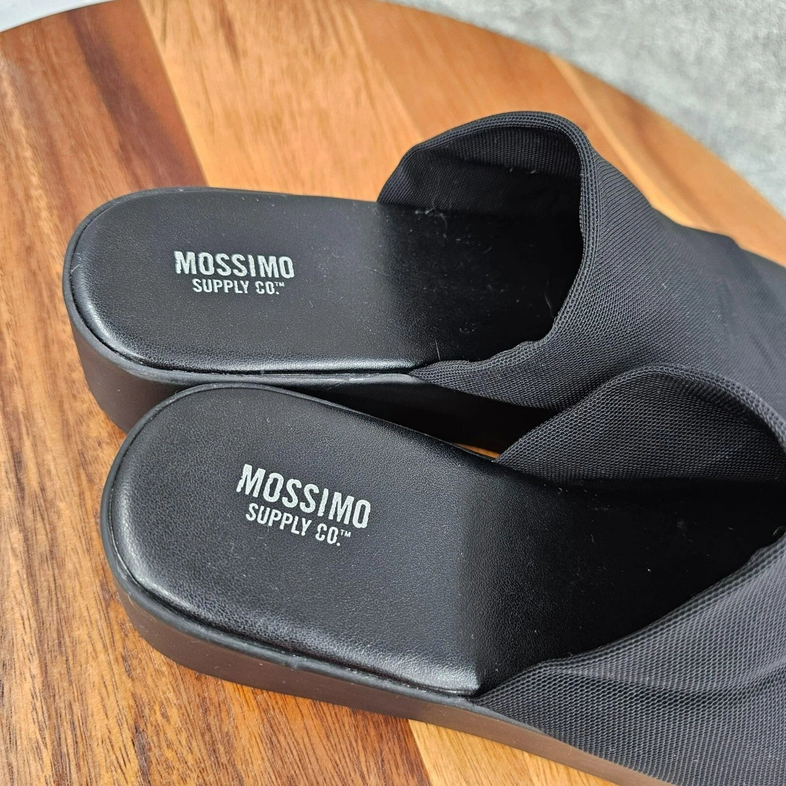 Mossimo Platform Slides 8 Black Fabric Stretch Flatform 90s Retro Stylish Trendy