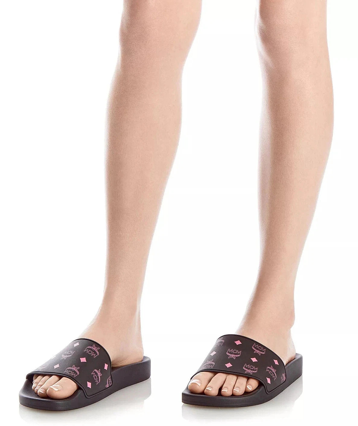 New in Box MCM Logo Slide Black Sandals EU 37 US 6.5 7 AUTHENTIC