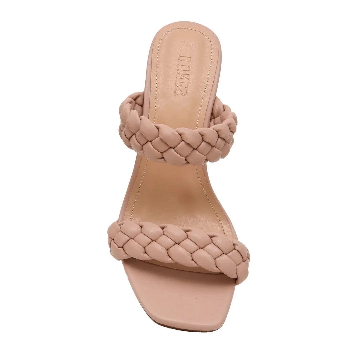 DUNES NY Iris Double Strap Braided Memory Foam Slide Sandal Heels 7.5 Nude Blush